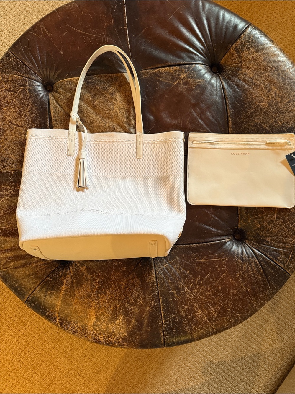 Cole Haan White Tote with Matching Removable Pouch